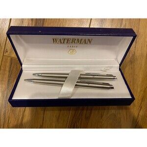 Vintage Waterman Pen & Pencil Set Brushed Chrome Paris France Unused